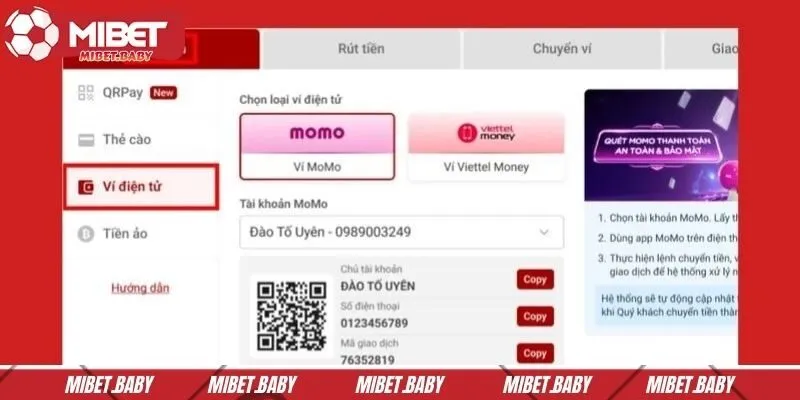 Truy cập mục nạp tiền sau khi đăng nhập